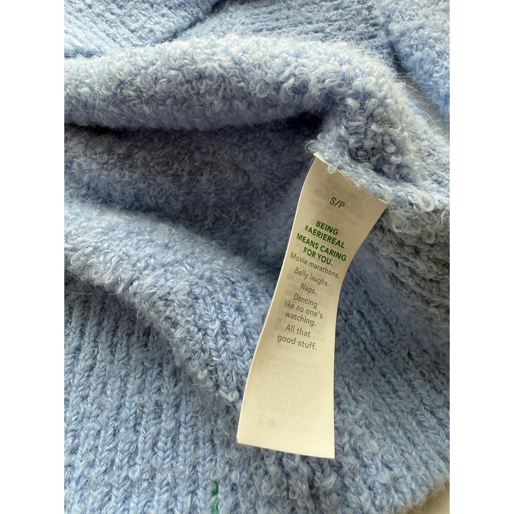 Aerie Teddy Boucle Knit Sweater S Light Blue Oversized Soft‎ Girl Cozy Lounge - Picture 10 of 12